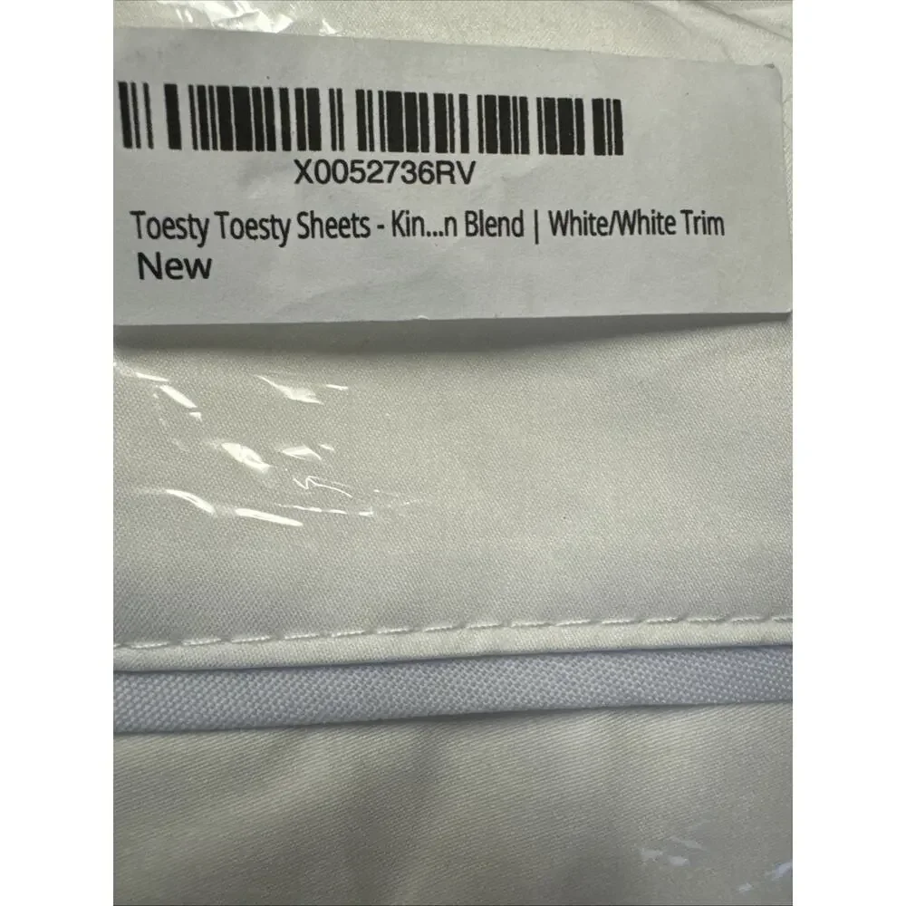 Toesty Sheets - King Top Semi-Fitted No-Tuck Flat Sheet White/white Trim NEW